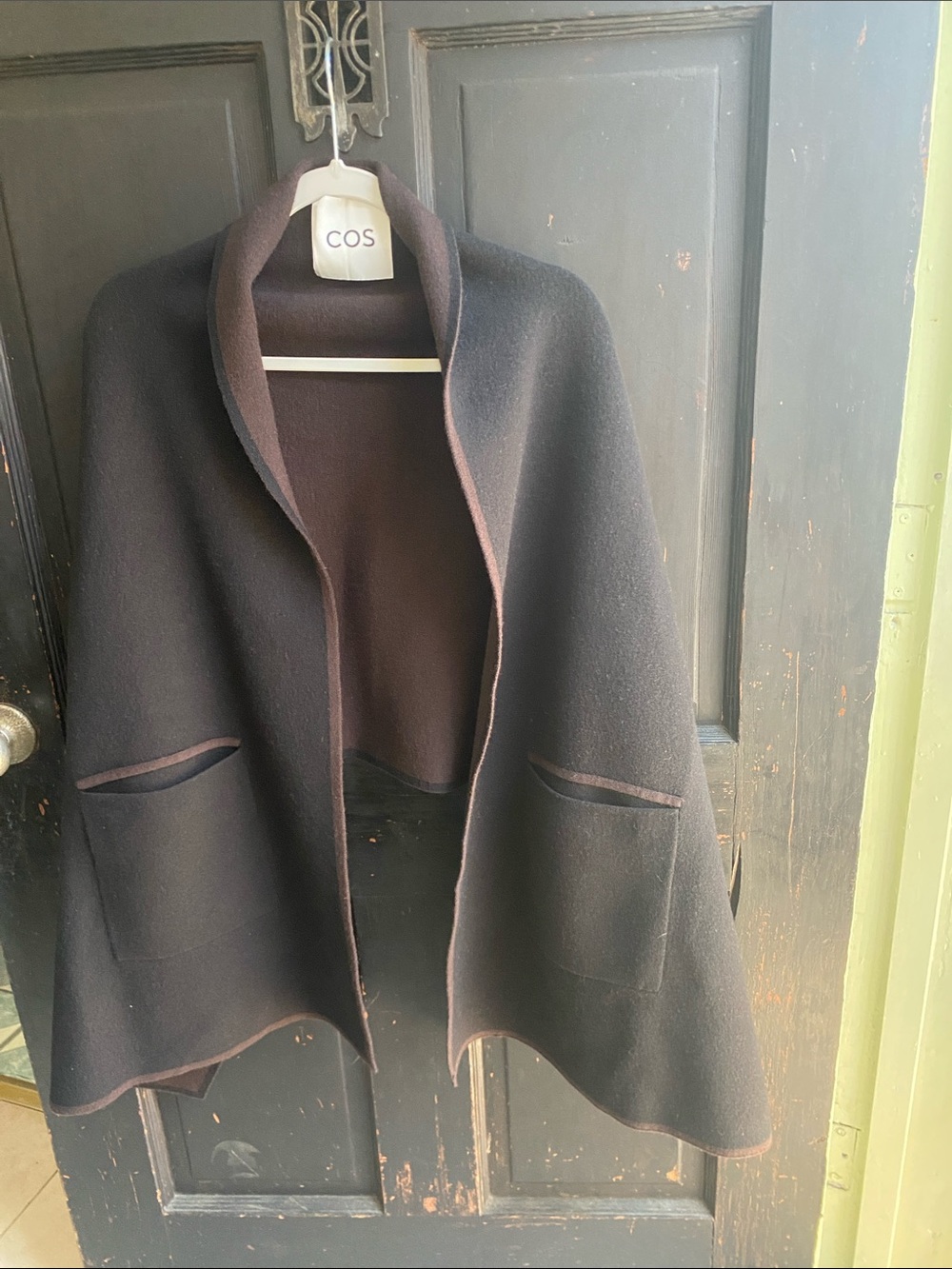 COS Black Wool Cape Coat with Shawl Collar - Picture 7 of 7
